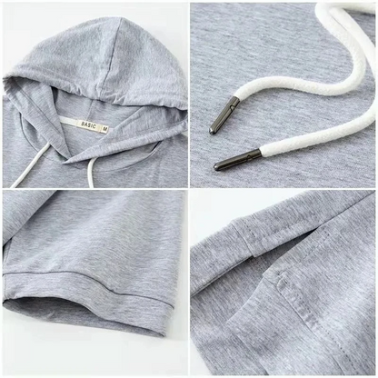 Ladies' Short-Sleeve Hoodie Made from Breathable Cotton Blend with a Boxy Fit