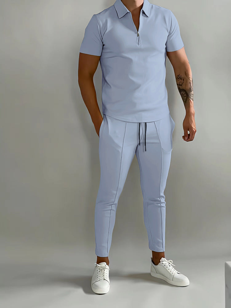 Set with Men's Summer Polo and Jogging Trousers in Polyester