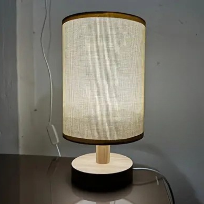 Minimalist Table Lamp with Wooden Base and Fabric Shade for Atmospheric Light