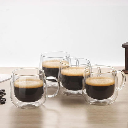 Glass with Double-Walled Mugs with Insulation for Hot and Cold Drinks