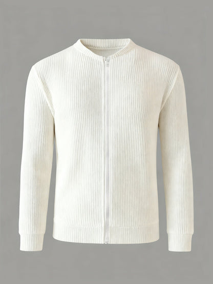 Men's Ribbed Zip-Up Cardigan for Relaxed Fit for Autumn and Winter