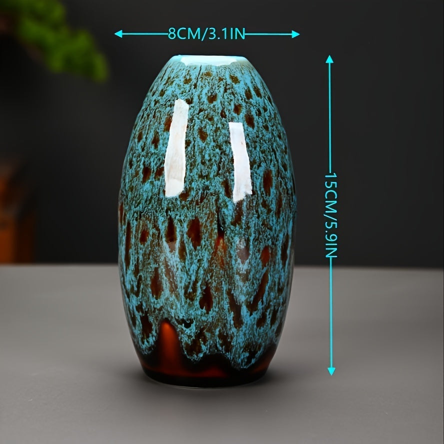 Vases with Set of Three Ceramic Mini Blue Glazed Texture