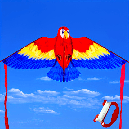 Parrot Kite with Large Colourful Wings and Long Tail Ribbons