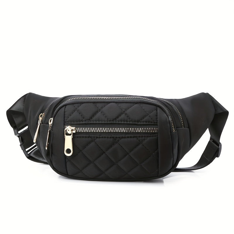 Bag with Lightweight Bum Design for Women with Quilted Check Pattern and Double Zipper