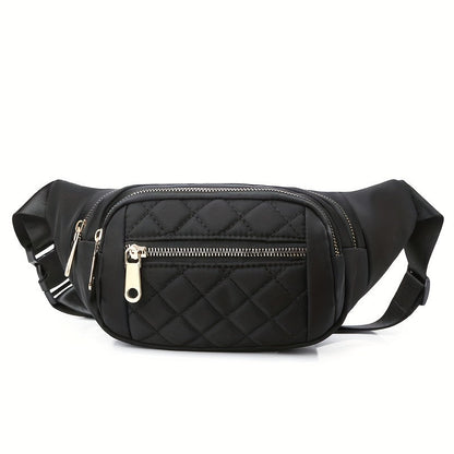 Bag with Lightweight Bum Design for Women with Quilted Check Pattern and Double Zipper