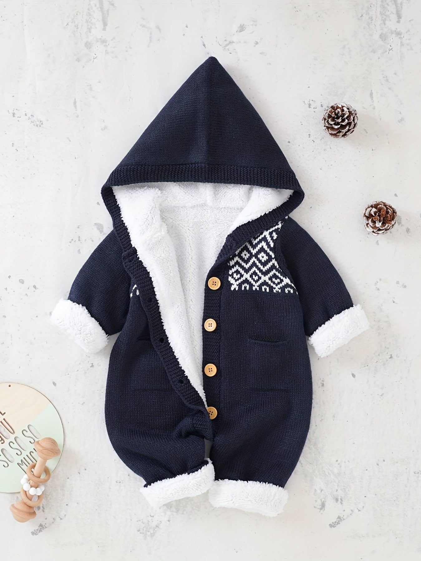 Baby Knitted Jumpsuit with Hood for Warm and Comfortable