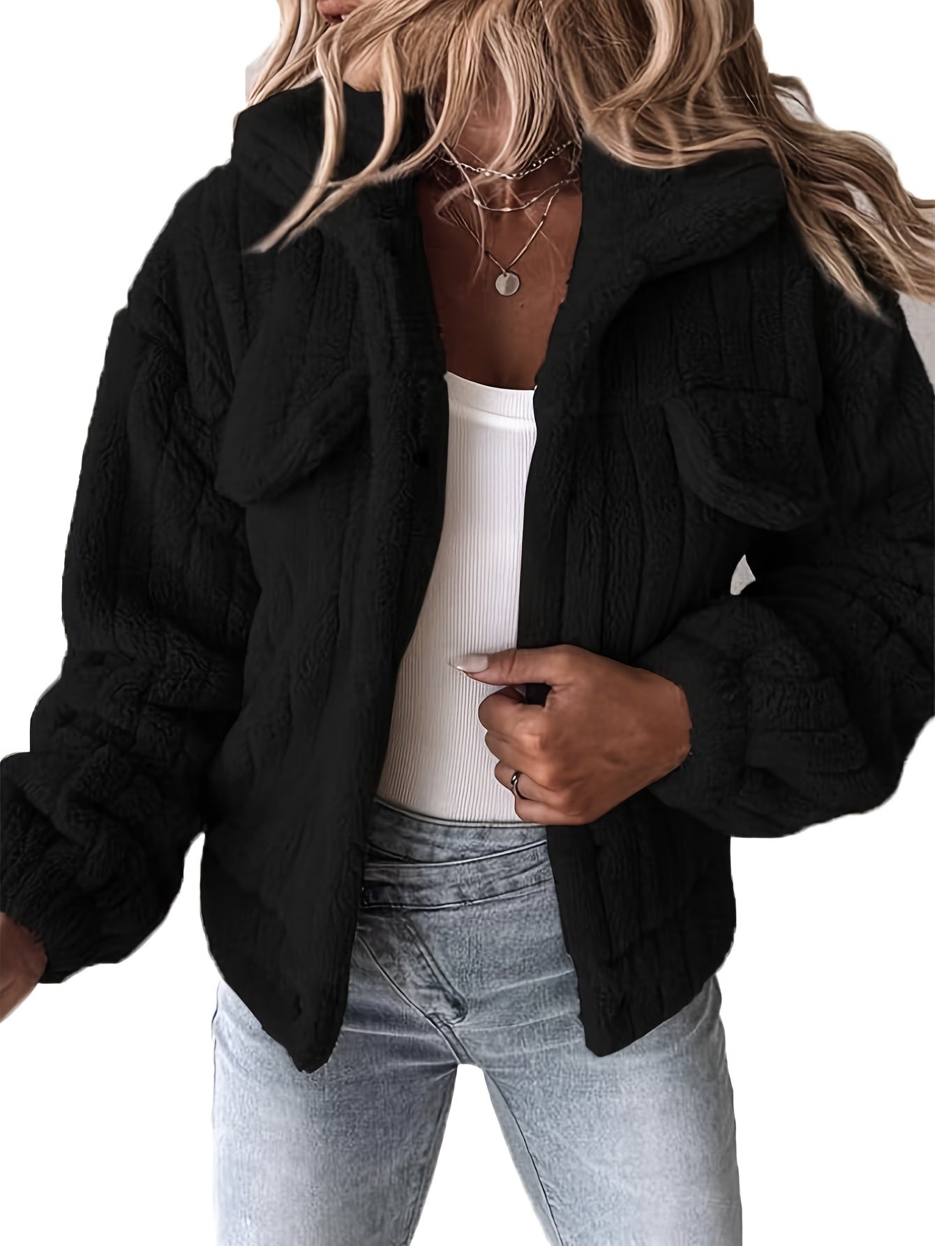 Ladies' Teddy Coat with Shawl Collar and Long Sleeves for Casual Autumn and Winter