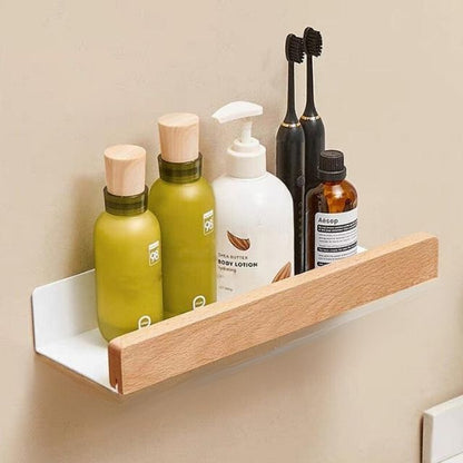 Organiser with Wooden Bathroom Without Drilling with Practical and Natural Design