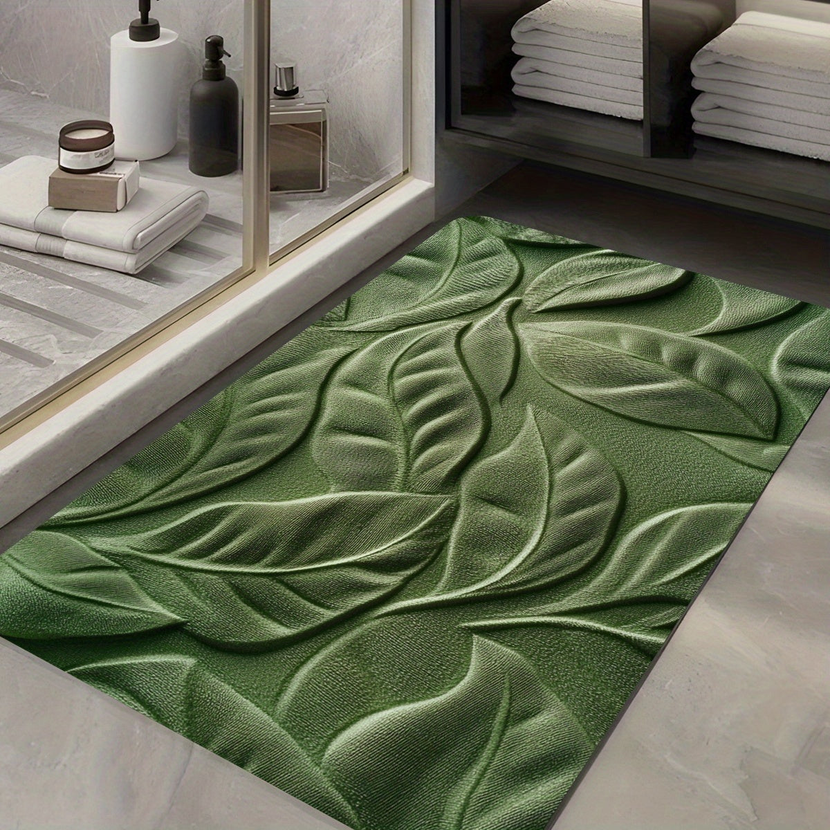 Mat with Diatomaceous Earth Bath Green Leaf Pattern for Absorbent and Quick-Drying