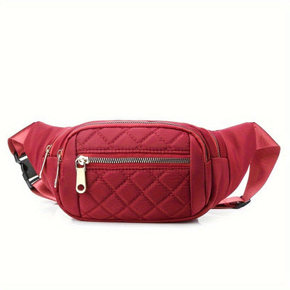 Bag with Lightweight Bum Design for Women with Quilted Check Pattern and Double Zipper