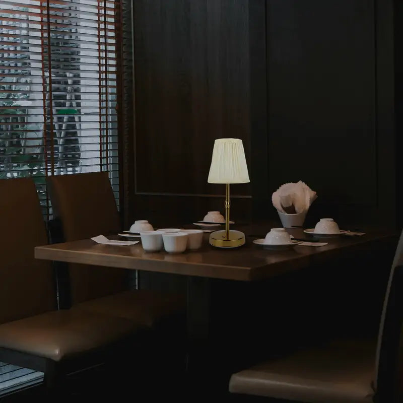 Wireless Table Lamp with Linen Shade and Brass Base for Warm Light