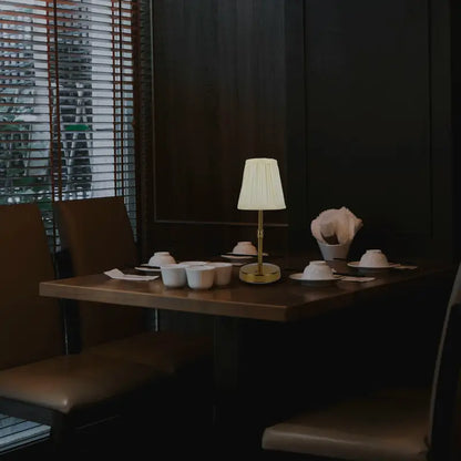 Wireless Table Lamp with Linen Shade and Brass Base for Warm Light