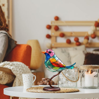 Table with Modern Bird Sculpture with Coloured Glass and Decorative Art Design