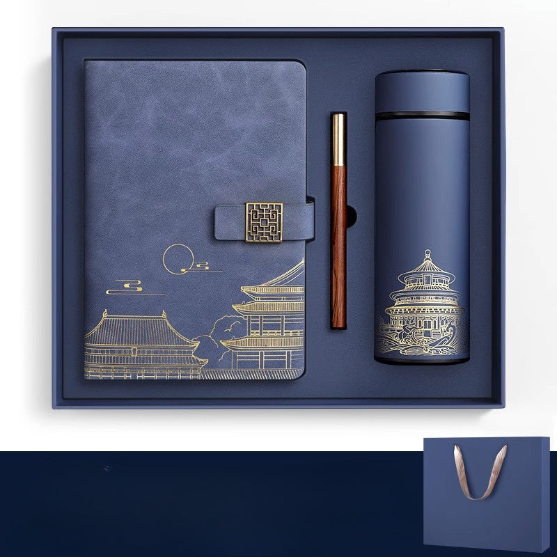 Set with Exclusive Gift Forbidden City for Notebook, Thermos Bottle, and Pen in Box