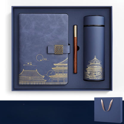 Set with Exclusive Gift Forbidden City for Notebook, Thermos Bottle, and Pen in Box
