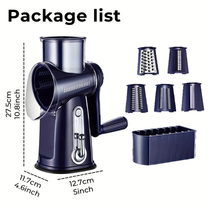 Multifunctional Rotating Kitchen Grater for 5-in-1 Cheese Grater and Vegetable Slicer
