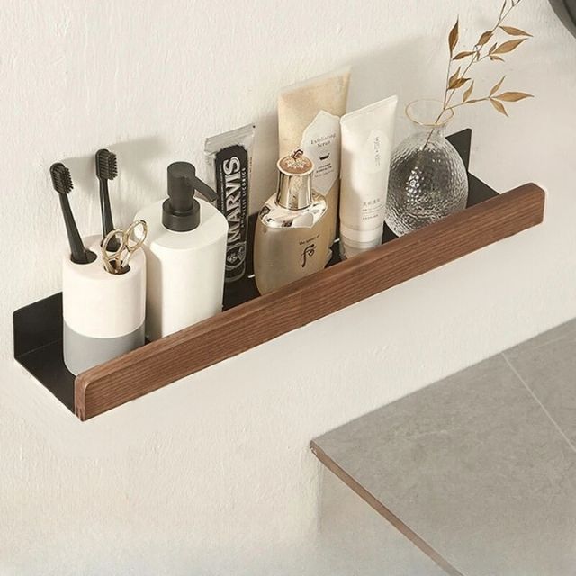 Organiser with Wooden Bathroom Without Drilling with Practical and Natural Design