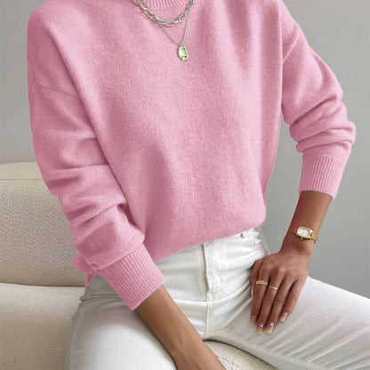 Ladies' Knitted Jumper with a High Neck and Long Sleeves for Autumn Winter