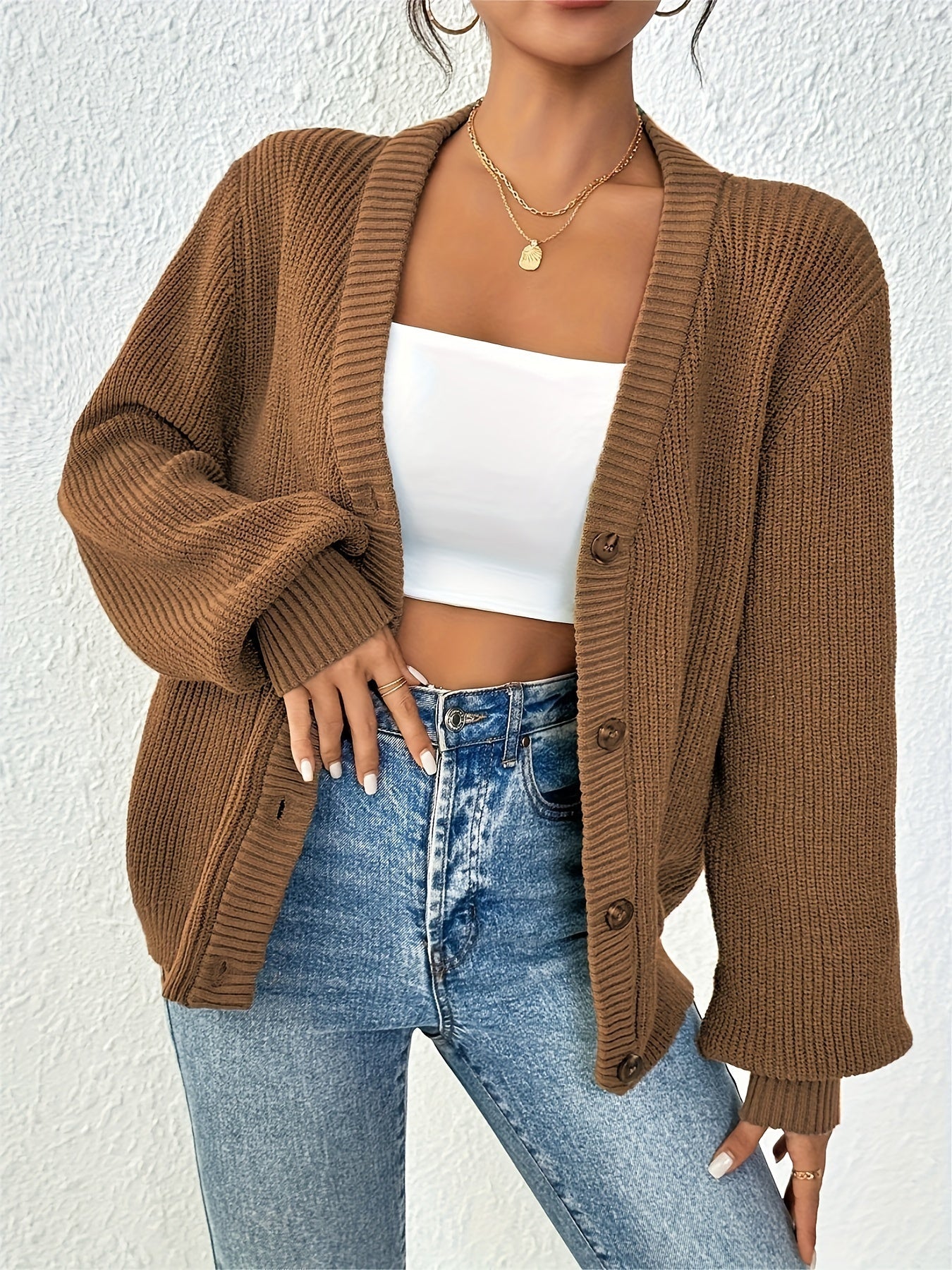 Autonomous Solid Knit Cardigan for Stylish and Warm for Spring and Autumn