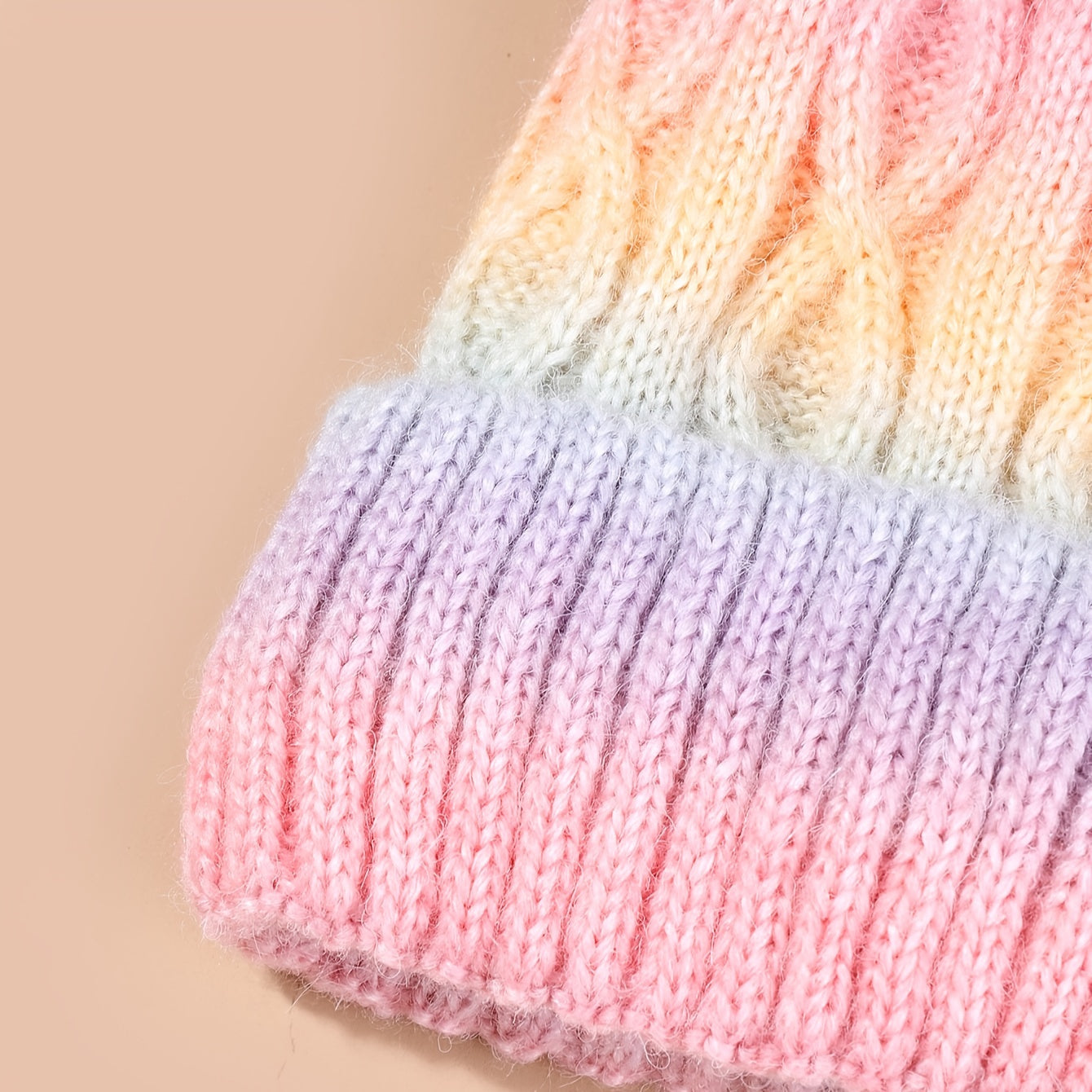Lana Rainbow Beanie for Girls for Knitted Hat with Pom Pom and Thick Material for Winter