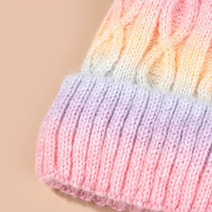 Lana Rainbow Beanie for Girls for Knitted Hat with Pom Pom and Thick Material for Winter