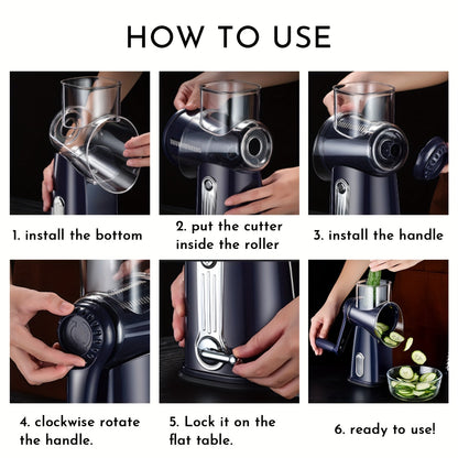 Multifunctional Rotating Kitchen Grater for 5-in-1 Cheese Grater and Vegetable Slicer