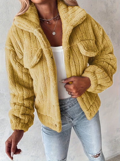 Ladies' Teddy Coat with Shawl Collar and Long Sleeves for Casual Autumn and Winter