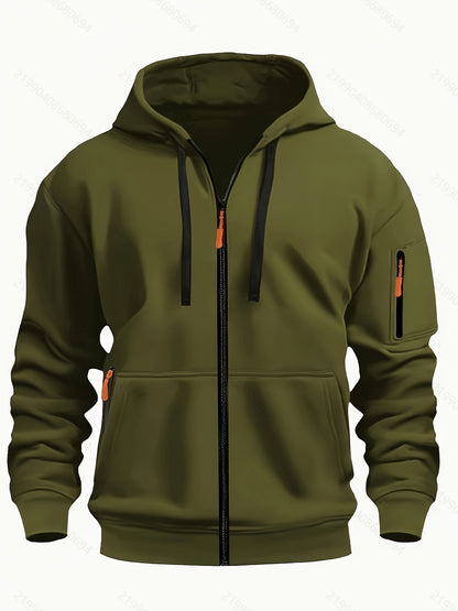 Men's Zip-Up Hoodie with Hood for Casual Outdoor Sweatshirt