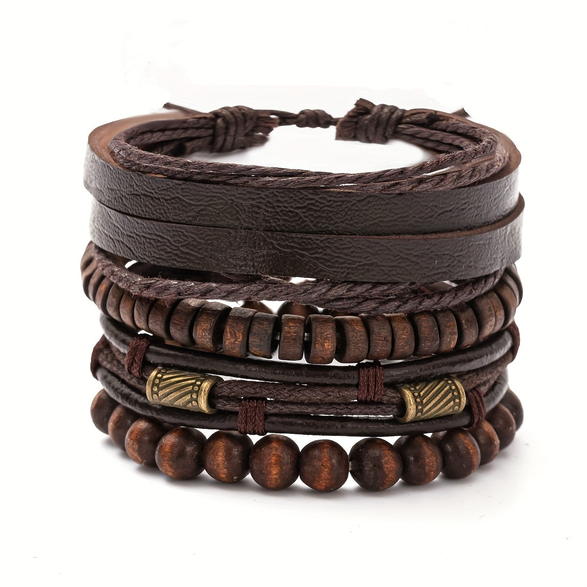 Bracelets with Stylish Leather and Wooden Set for the Modern Man
