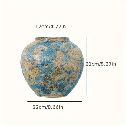 Vase with Unique Vintage Ceramic Design with Handmade Blue Earthenware for an Authentic Look