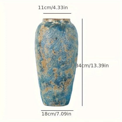 Vase with Unique Vintage Ceramic Design with Handmade Blue Earthenware for an Authentic Look