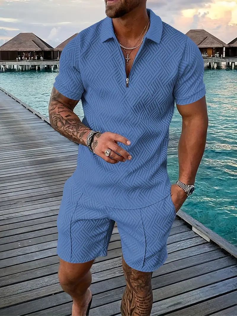 Set with Geometric Men's Summer Polo and Shorts