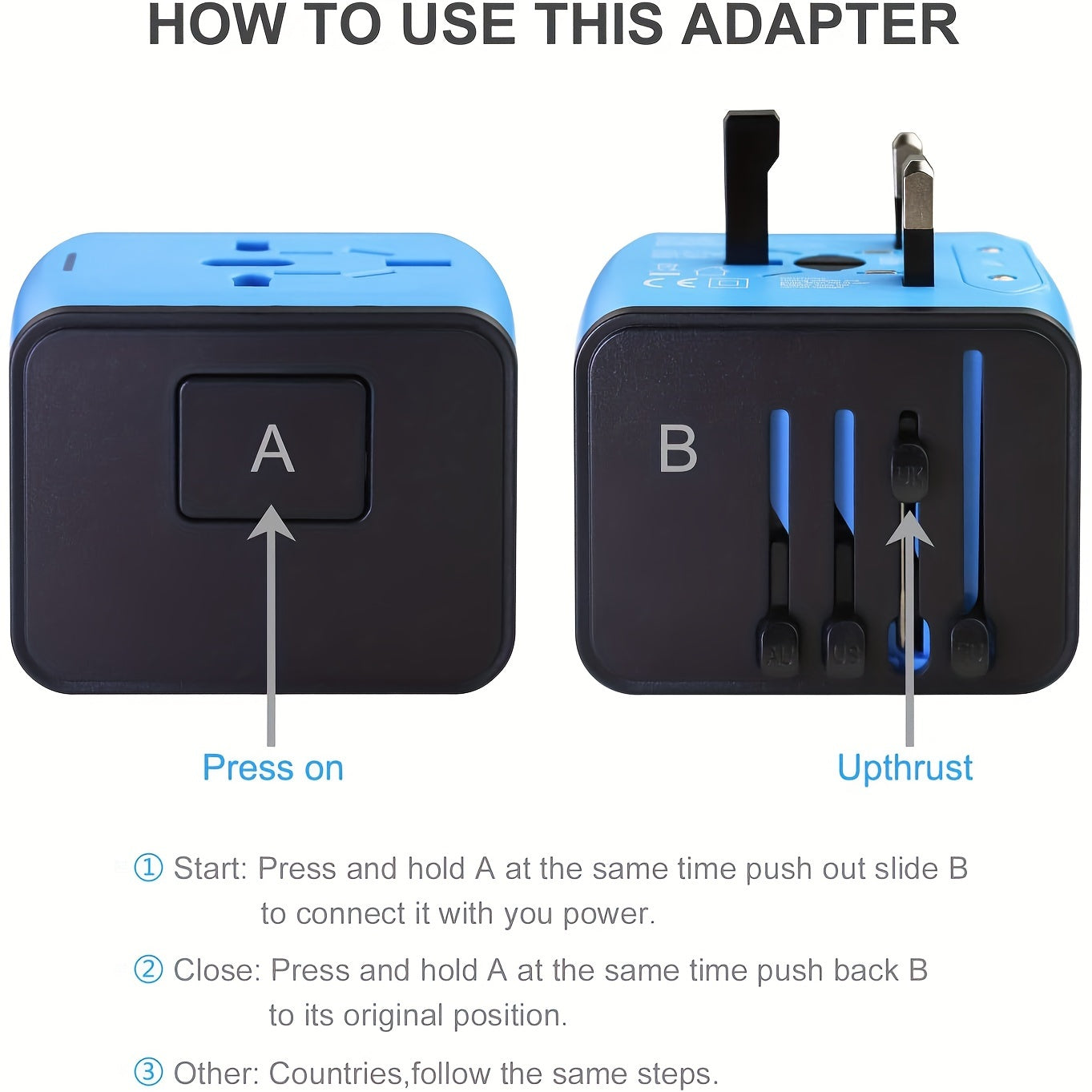 Travel Adapter with 4 USB Ports and Type-C for Global Charger