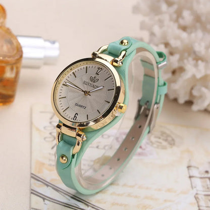 Watch with Ladies' Quartz Engraved Dial and Vegan Leather Strap