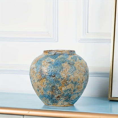 Vase with Unique Vintage Ceramic Design with Handmade Blue Earthenware for an Authentic Look