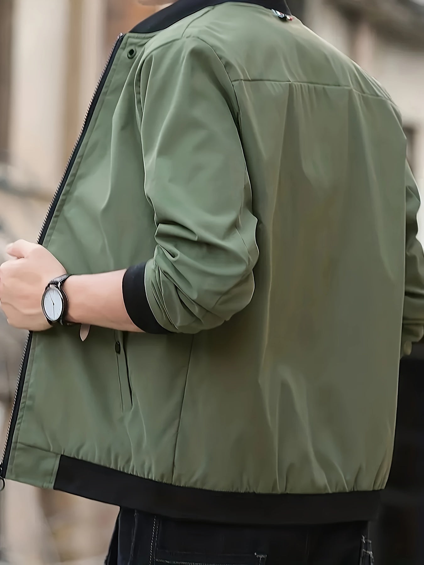 Stand with Lightweight Men's Summer Jacket with Up Collar and Zip Closure