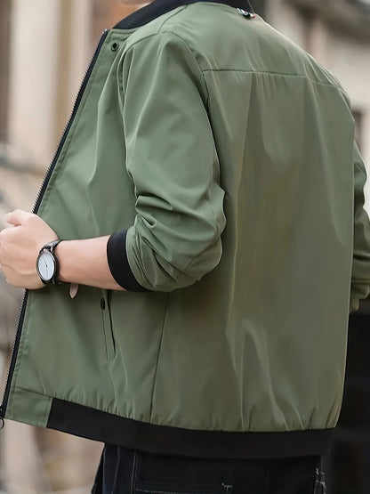 Stand with Lightweight Men's Summer Jacket with Up Collar and Zip Closure