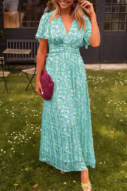 Maxi Dress with V Neck and Floral Print for an Elegant Summer Look