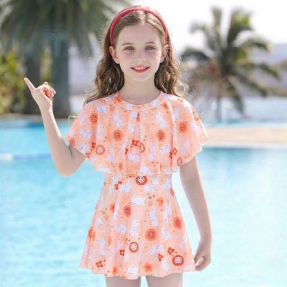 Set with Girls' Swim Design for Beach and Pool with Skirt and Comfortable Fit