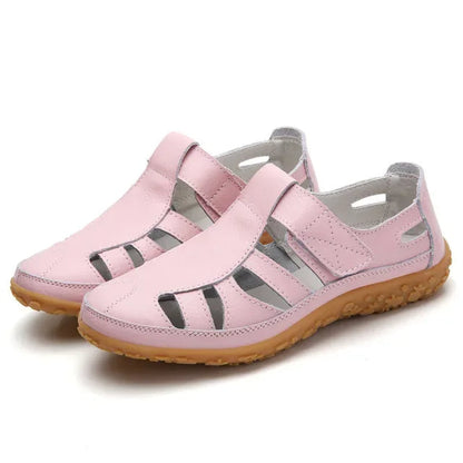 Leather Sandals for Women with Velcro and Comfort Sole