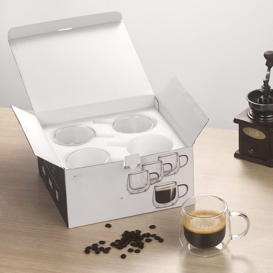 Glass with Double-Walled Mugs with Insulation for Hot and Cold Drinks