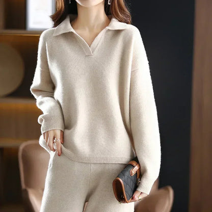 Set Cashmere Two-Piece Ladies for Soft Comfort and Timeless Elegance