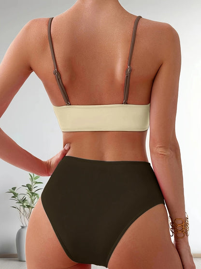 Set with Comfortable Patchwork Bikini Design for Ladies with Stretch Fit