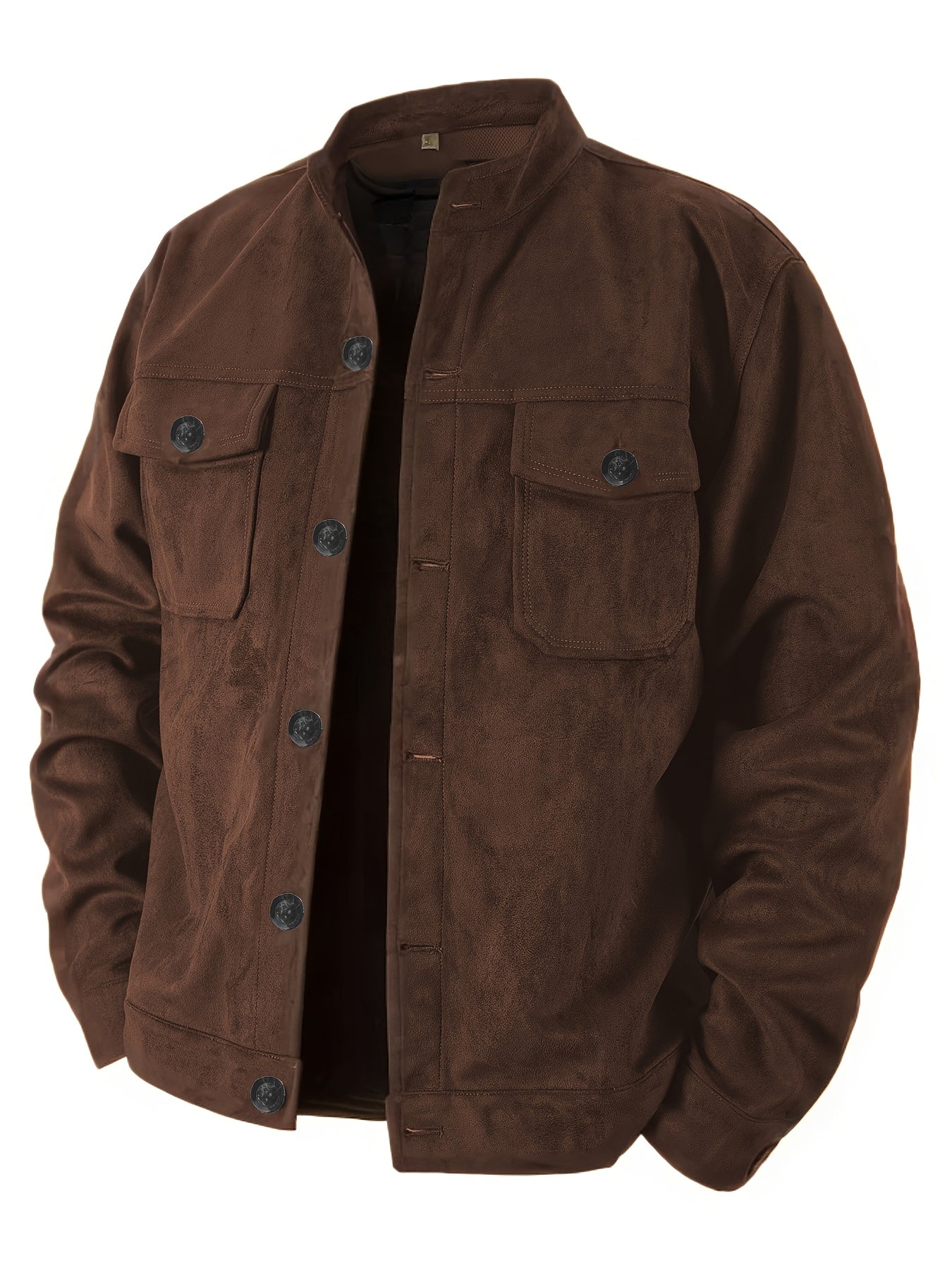 Stand with Men's Casual Jacket with Buttons and Up Collar for Vintage Work Jacket