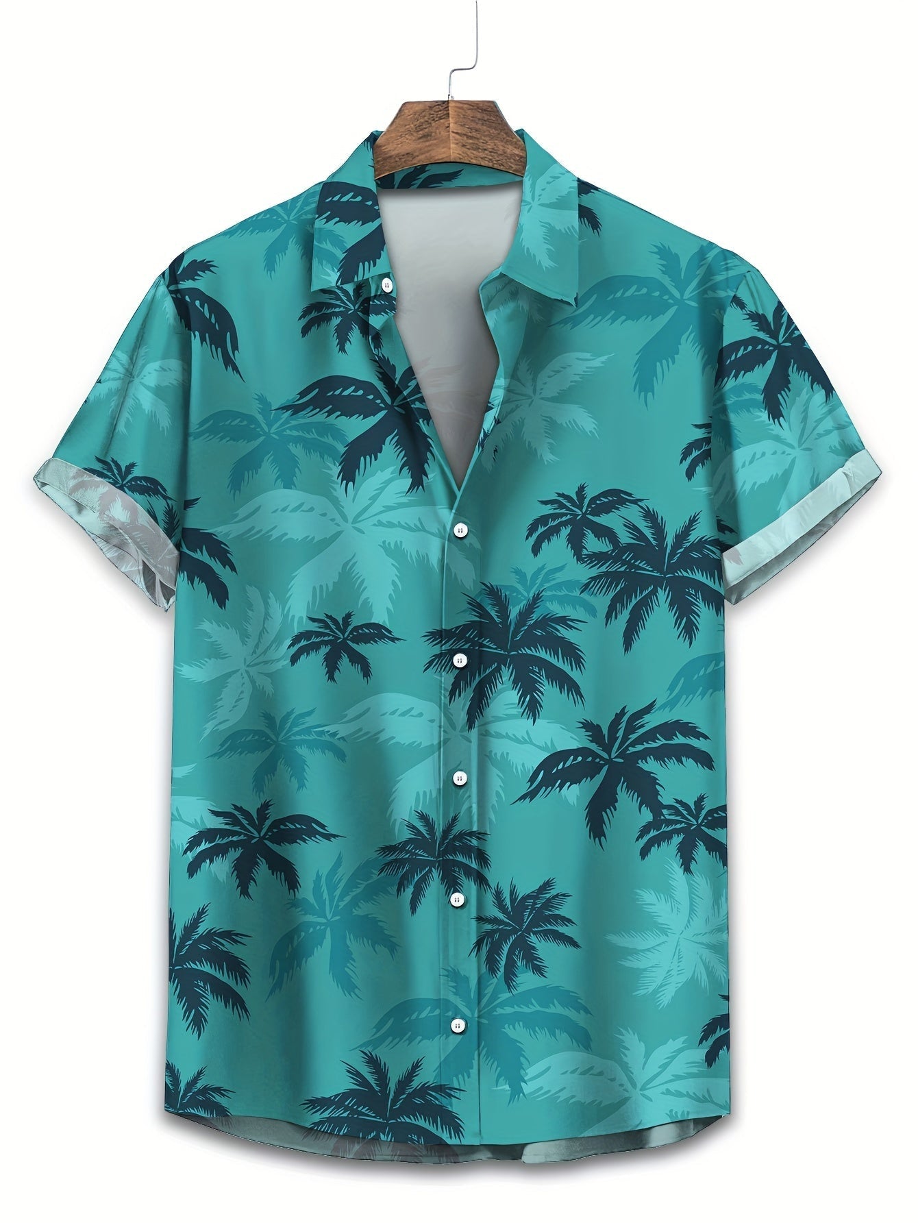 Tropical Palm Tree Print Men's Shirt with Short Sleeves and Casual Look for Summer Outings
