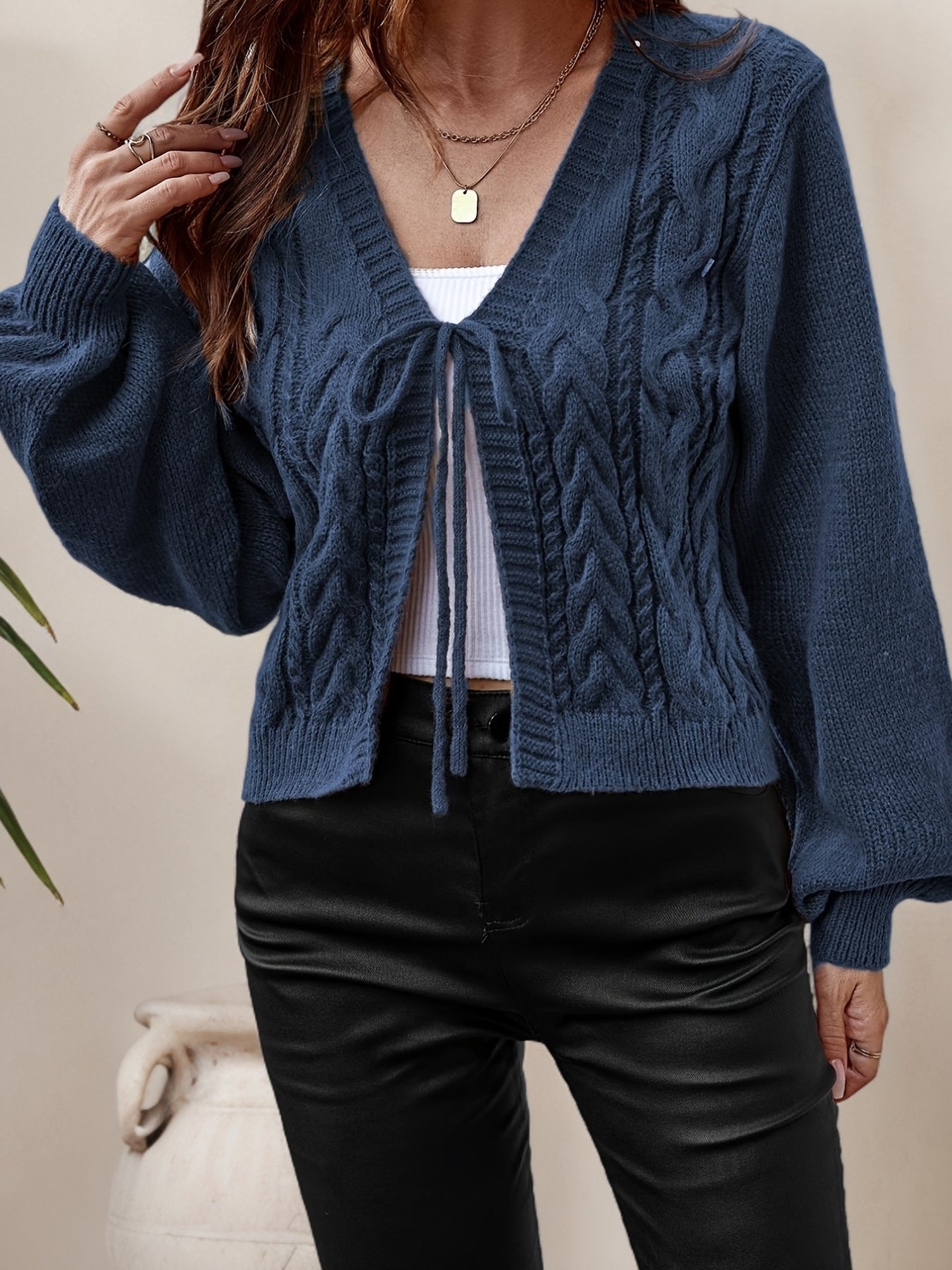 Ladies Elegant Knitted Cardigan with Bow Closure for Casual and Comfortable