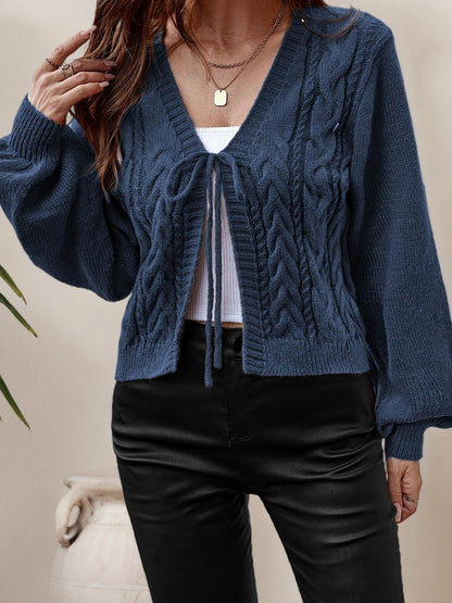 Ladies Elegant Knitted Cardigan with Bow Closure for Casual and Comfortable