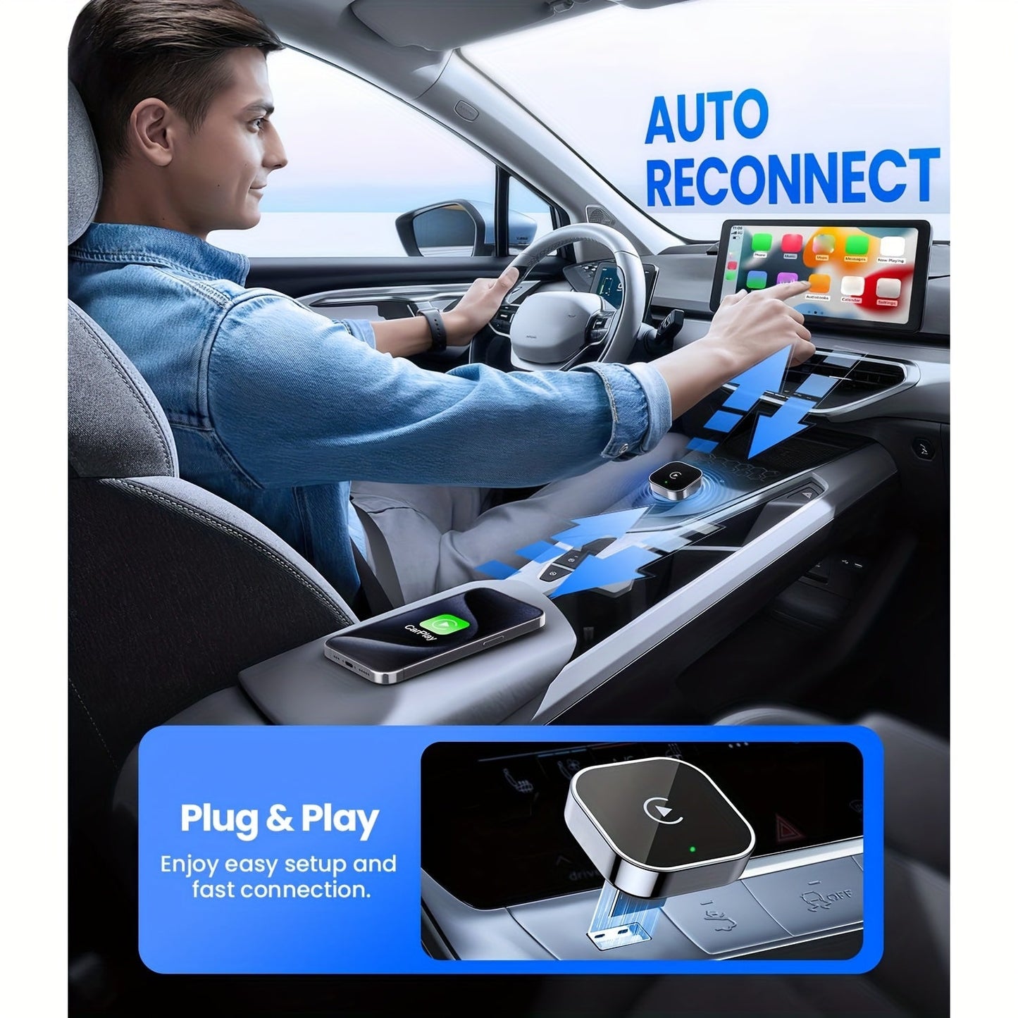 2-in-1 Wireless Carplay & Android Auto Adapter for Plug & Play Quick Connection