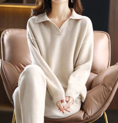 Set Cashmere Two-Piece Ladies for Soft Comfort and Timeless Elegance