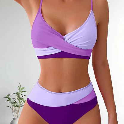 Set with Comfortable Patchwork Bikini Design for Ladies with Stretch Fit